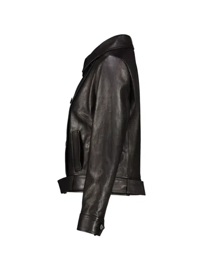 Magda Butrym Belted Leather Jacket In Black