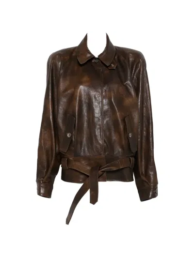 Magda Butrym Belted Leather Jacket In Brown