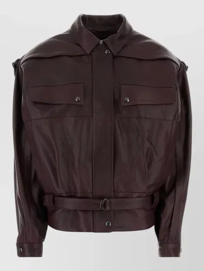 Magda Butrym Belted Leather Oversize Jacket Long Sleeves In Brown