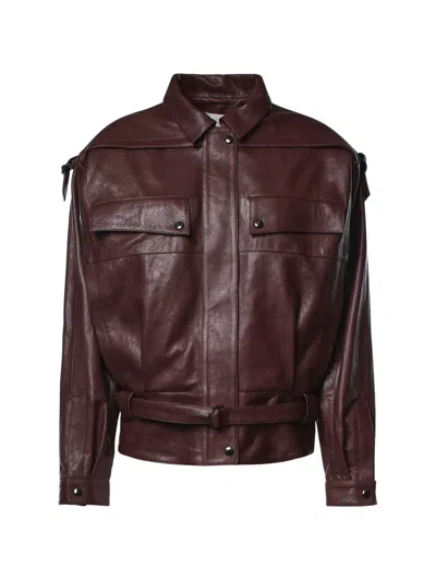 Magda Butrym Belted Panelled Leather Jacket In Burgundy