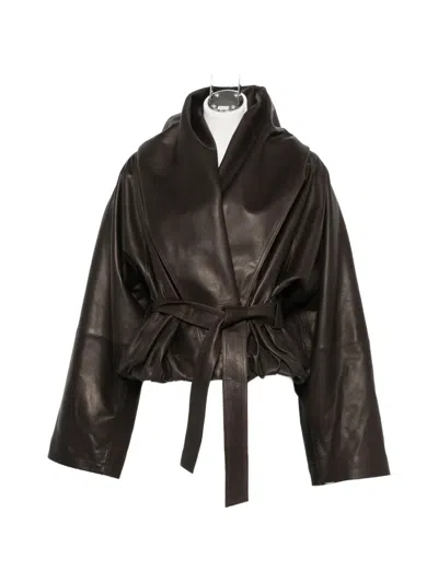 Magda Butrym Belted Shawl-collar Leather Jacket In Brown