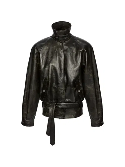 Magda Butrym Belted Stand-collar Coat In Black