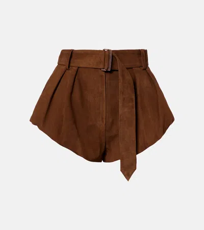 Magda Butrym Belted Suede Shorts In Burgundy
