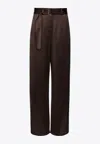 Magda Butrym Belted Wide-leg Satin Pants In Brown