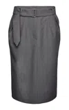 Magda Butrym Belted Wool-silk Knee-length Skirt In Grey