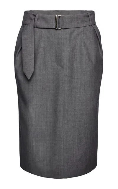 Magda Butrym Belted Wool-silk Knee-length Skirt In Grey