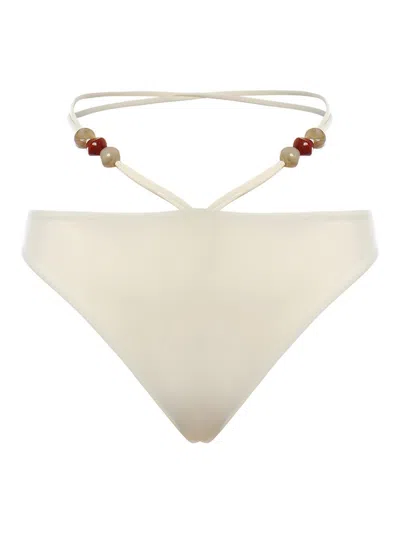 Magda Butrym Bikini Bottoms With Straps And Beads In Neutral