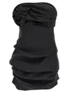 Magda Butrym Off-the-shoulder Black Mini Dress With Floral Accent In Black