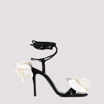 MAGDA BUTRYM BLACK DOUBLE FLOWER HEELS
