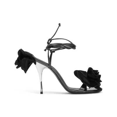 MAGDA BUTRYM BLACK CALF LEATHER FLOWER SHOES
