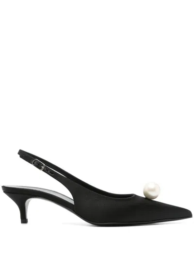 Magda Butrym Black Calf Leather Slingbacks With Pearl Detail