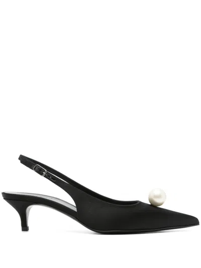 Magda Butrym Black Calf Leather Slingbacks With Pearl Detail