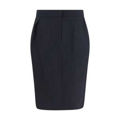 Magda Butrym Black Pleated Knee Length Skirt In Blue