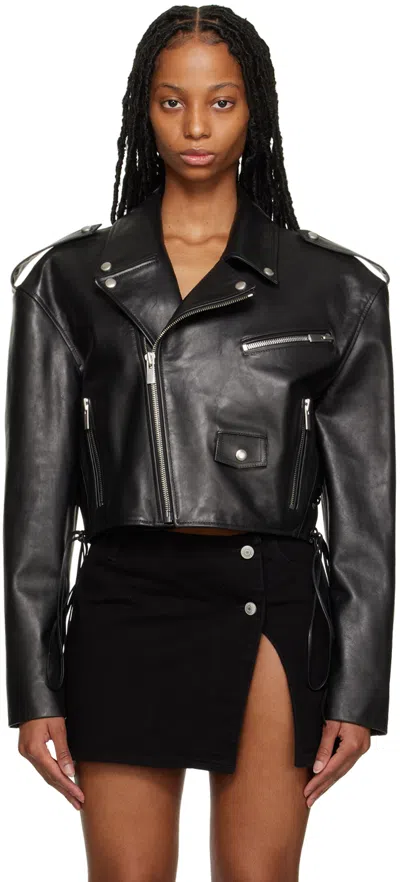 Magda Butrym Black Cropped Leather Biker Jacket
