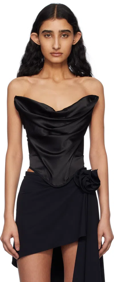 MAGDA BUTRYM BLACK DRAPED SATIN STRAPLESS CORSET