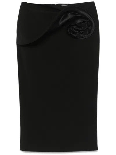Magda Butrym Black Floral-appliqu Midi Skirt