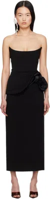 Magda Butrym Black Floral Appliqué Bustier Midi Dress In Black