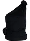Magda Butrym Jersey One Shoulder Flower Top In Black