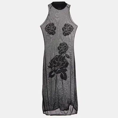 Pre-owned Magda Butrym Black Floral Mesh Sheer Midi Dress Xs