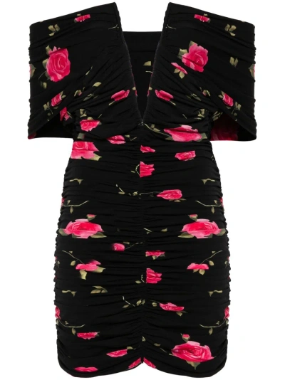 Magda Butrym Black Floral-print Ruched Mini Dress