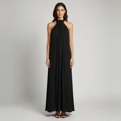 Pre-owned Magda Butrym Black Jersey Draped Backless Halterneck Dress M