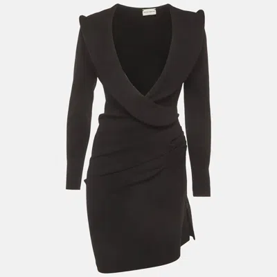 Pre-owned Magda Butrym Black Jersey Wrap Effect Ruched Mini Dress S