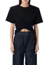 Magda Butrym Ribbed Cotton T-shirt With Front Knot Detail In Black