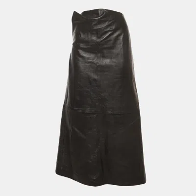 Pre-owned Magda Butrym Black Leather Draped Maxi Skirt S