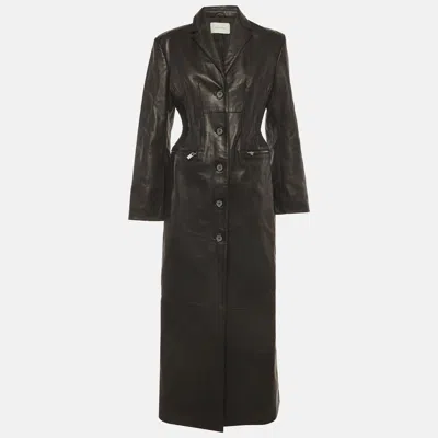 Pre-owned Magda Butrym Black Leather Fitted Long Coat S
