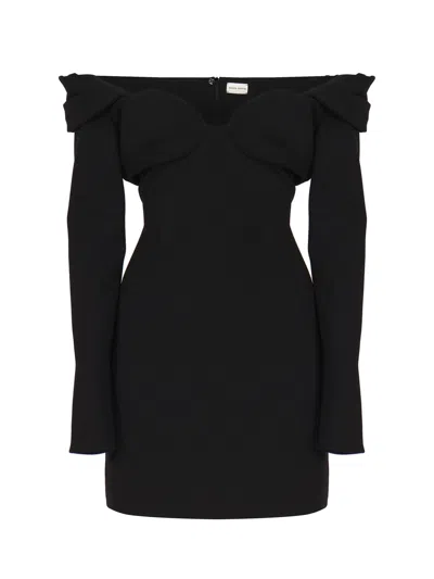 Magda Butrym Black Mini Dress With Bustier And Bare Shoulders