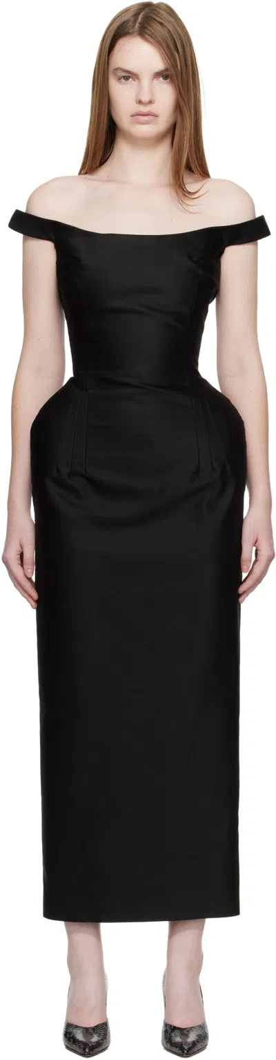 Magda Butrym Black Off-shoulder Hip Pad Maxi Dress