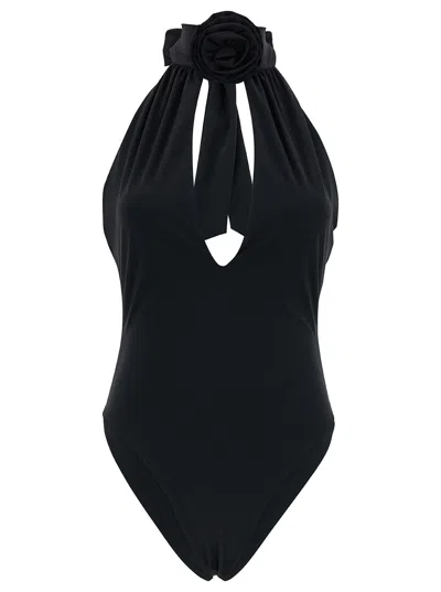 MAGDA BUTRYM BLACK ONE-PIECE SWIMSUIT WITH ROSE APPLICATION IN POLYAMIDE WOMAN