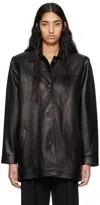 Magda Butrym Black Oversized Button Up Leather Jacket In Black
