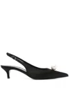 Magda Butrym Rosetta Slingback Pumps With Embellished Kitten Heel In Black Pearl