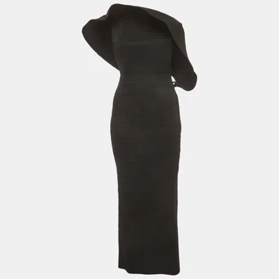 Pre-owned Magda Butrym Black Plisse Draped Maxi Dress S