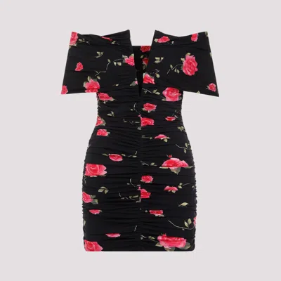 Magda Butrym Floral Print Off-shoulder Mini Dress In Black