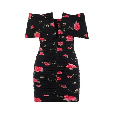 Magda Butrym Off-the-shoulder Ruched Floral-print Jersey Mini Dress In Multi