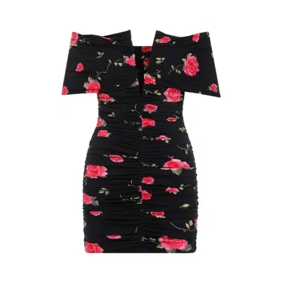 Magda Butrym Draped Floral-print Mini Dress In Black