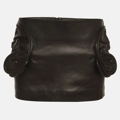 Pre-owned Magda Butrym Black Rose Applique Leather Mini Skirt S