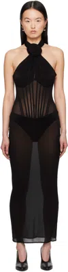 Magda Butrym Black Sheer Halter Bustier Midi Dress In Black