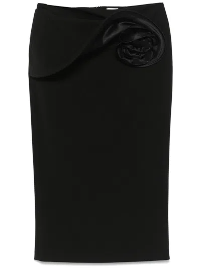 MAGDA BUTRYM MAGDA BUTRYM BLACK SKIRT WITH RUCHED ROSE DETAIL