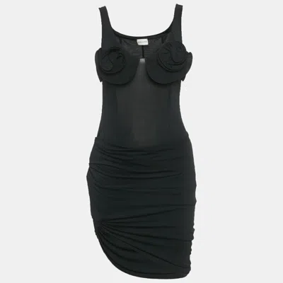 Pre-owned Magda Butrym Black Stretch Jersey Rose Applique Mini Dress S