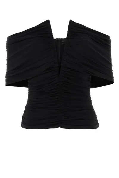 Magda Butrym Ruched Off-shoulder Top With Deep V-neck And Elegant Silhouette In Black