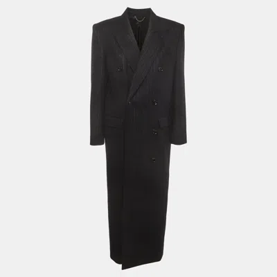 Pre-owned Magda Butrym Black Striped Wool Blend Single Breasted Long Coat S