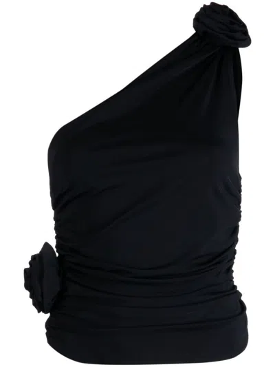 Magda Butrym Black Top With Pink Shoulder Detail