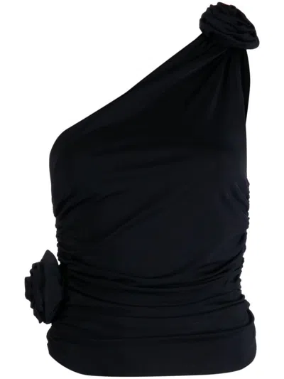 Magda Butrym Black Top With Pink Shoulder Detail