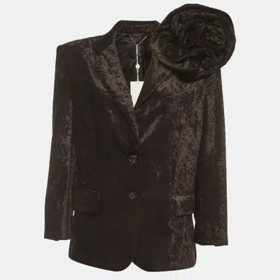 Pre-owned Magda Butrym Black Velvet Floral Applique Single Breasted Blazer S