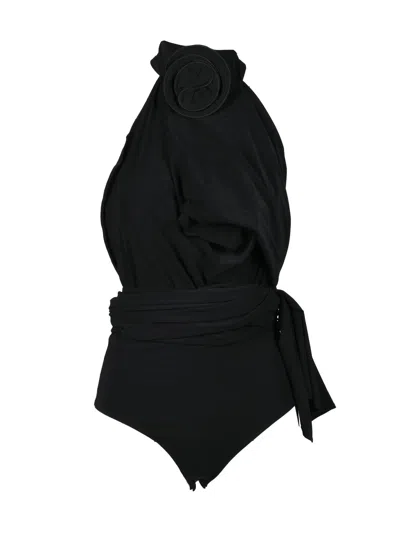 Magda Butrym Black Viscose Stretch Bodysuit