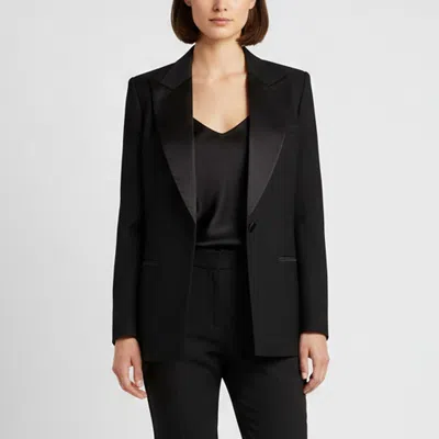 Pre-owned Magda Butrym Black Wool And Satin Trim Single Breasted Blazer M