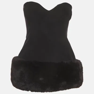 Pre-owned Magda Butrym Black Wool Blend Fur Trim Corset Top S